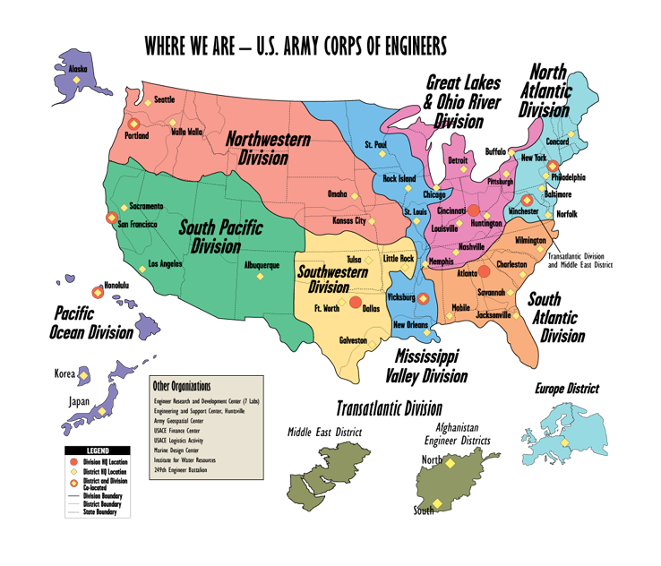 Map of USACE Divisions and Districts